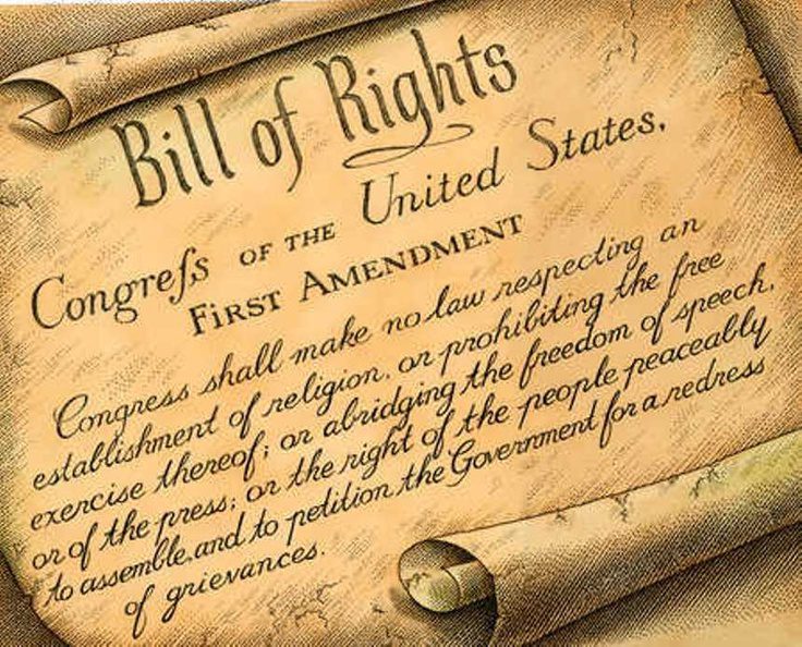 Frist Amendment section of Bill of Rights on scroll
